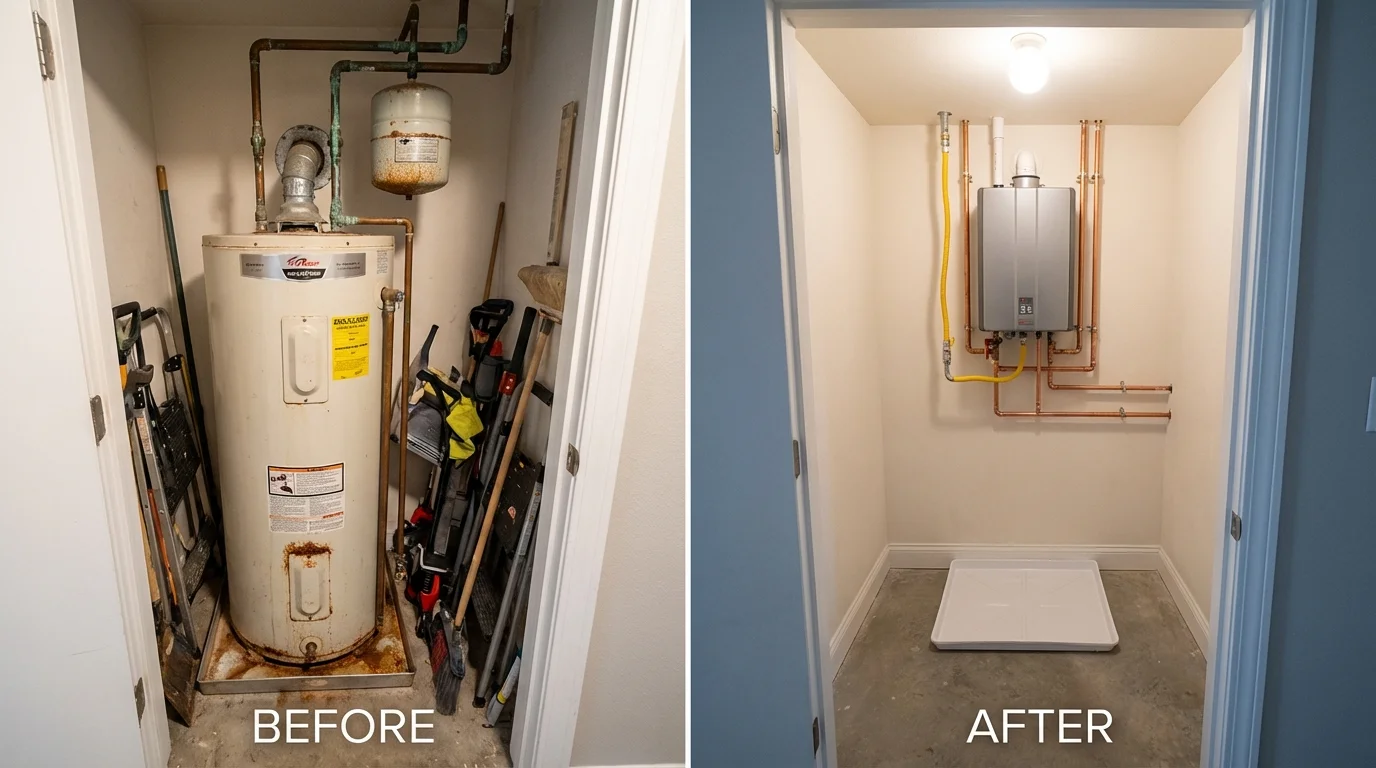 Tank water heater versus wall-mounted tankless unit comparison for Dexter, ME homeowners